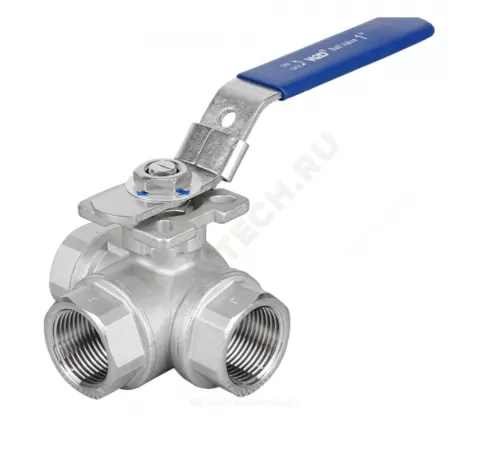 Кран шаровой нерж SS316 3-ходовой Г-образный Ду 80 Ру63 ВР под электропривод с рукояткой ISO F07/F10 полнопроходной Benarmo