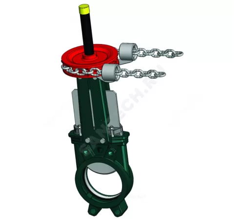 Задвижка шиберная односторонняя нерж VG6400-01MM Ду 150 Ру10 межфл со штурвалом с цепью уплотнение: металл Tecofi VG6400-01MM0150