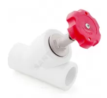 Клапан (вентиль) PP-R запорный белый Дн 20х45гр Ру25 внутренняя пайка RTP (РосТурПласт) 14385