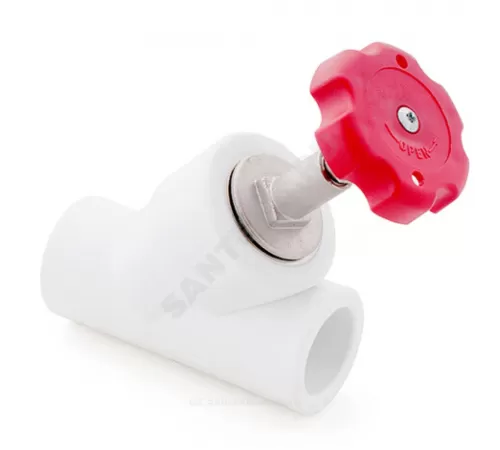 Клапан (вентиль) PP-R запорный белый Дн 20х45гр Ру25 внутренняя пайка RTP (РосТурПласт) 14385