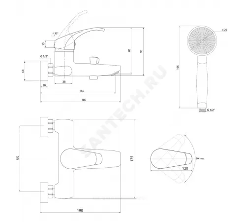 Смеситель для ванны с душем одноручный Город К-серия Славен СЛ-ОД-К30