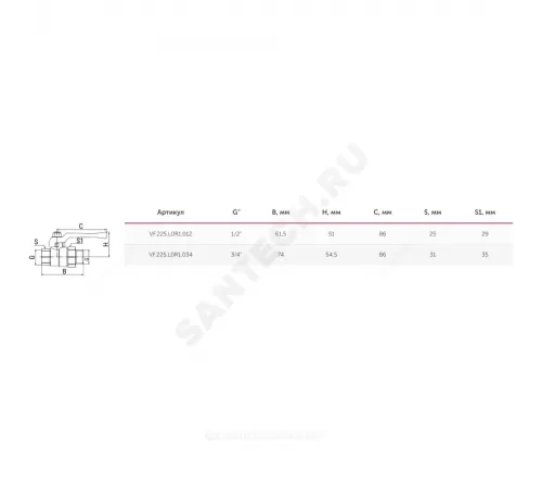 Кран шаровой латунь 11Б27фт1М OPTIMA Ду 15 Ру25 ВР/"американка" полнопроходной рычаг красный VALFEX VF.225.L0R1.012