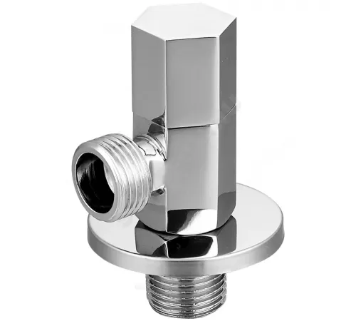 Клапан (вентиль) латунь бытовой хром угловой 1077 G1/2"х3/4" Ру16 НР Aquasfera 1077-02