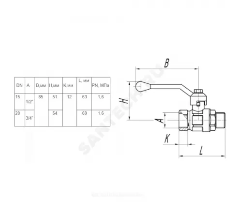 Кран шаровой латунь Крепыш 321 аналог 11б27п1 Ду 20 Ру16 ВР/НР полнопроходной рычаг красный ГАЛЛОП 103202