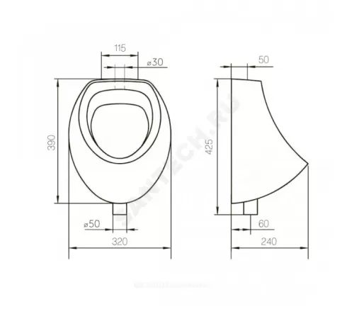 Писсуар настенный Мини белый без комплекта без крепежа Rosa (Кировская керамика)