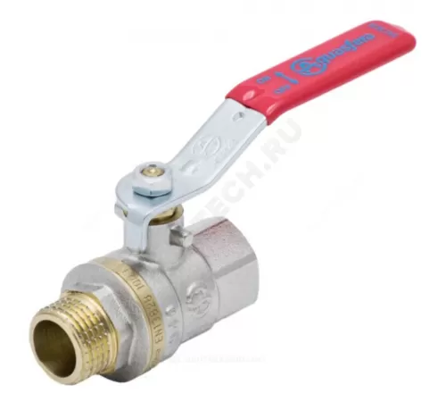 Кран шаровой латунь никель 1003 Euro Ду 25 Ру25 ВР/НР полнопроходной рычаг красный Aquasfera 1003-03 .