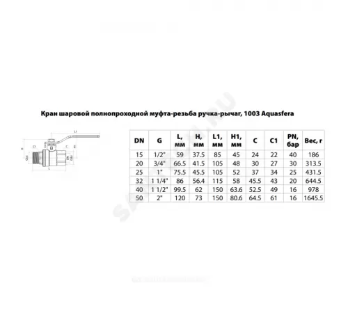 Кран шаровой латунь никель 1003 Euro Ду 25 Ру25 ВР/НР полнопроходной рычаг красный Aquasfera 1003-03 .