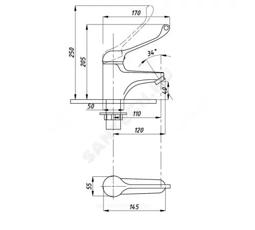 Смеситель для умывальника хирургический локтевой одноручный ПЛЮС ПСМ-740-КТ/055 Профсан PSM-740-055
