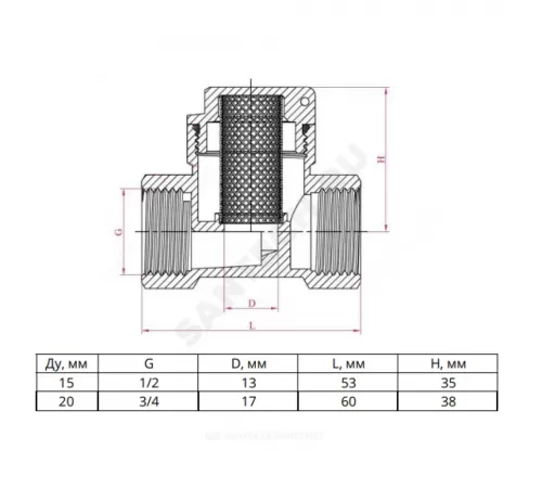Фильтр сетчатый T-образный латунь никель Ду 20 Ру16 3/4" ВР SantechSystems