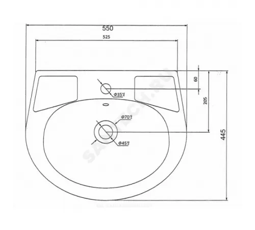 Умывальник подвесной Антей 55 1 отверстие под смеситель по центру УмОв2Ф с переливом Лобненский стройфарфор 10/1/5/1-76