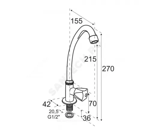 Кран настольный короткий излив Стандарт Моно ЦС КрН-11/2К D16 М_Крест Центр Сантехники (Подольск) СМ509711