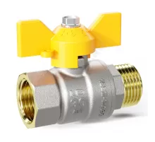 Кран шаровой латунь никель газ Pride Ду 15 Ру40 ВР/НР бабочка аналог 11б27п1 LD 47.15.В-Н.Б