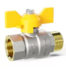 Кран шаровой латунь никель газ Pride Ду 15 Ру40 ВР/НР бабочка аналог 11б27п1 LD 47.15.В-Н.Б