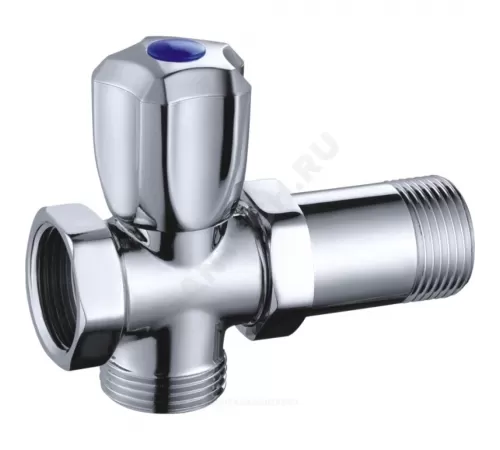 Клапан (вентиль) латунь бытовой хром 3-ходовой 1074 G3/4" Ру16 ВР/НР/НР маховик без отражателя Aquasfera 1074-01