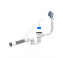 Слив-перелив для ванны плоский с пробкой на цепочке 1 1/2"x40 с гофрой 40х50 выпуск с нержавеющей решёткой D=70мм АНИ Пласт Е055