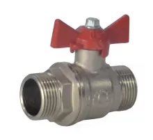 Кран шаровой латунь никель 11Б27фт1М Ду 20 Ру40 НР полнопроходной бабочка красная VALFEX VF.219.NB1.034