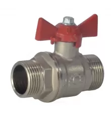Кран шаровой латунь никель 11Б27фт1М Ду 20 Ру40 НР полнопроходной бабочка красная VALFEX VF.219.NB1.034