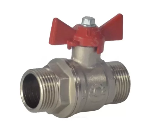 Кран шаровой латунь никель 11Б27фт1М Ду 20 Ру40 НР полнопроходной бабочка красная VALFEX VF.219.NB1.034