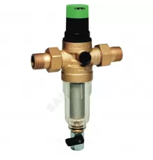 Фильтр сетчатый T-образный латунь Ду 15 Ру16 Тмакс=40 oC G1/2" НР FK06 с выходом под манометр с регулятором давления с краном Honeywell-Braukmann FK06-1/2"AA