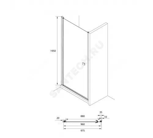 Дверь душевая Capital 900х1950мм прозрачное стекло профиль черный Roca M4710016M