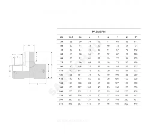 Тройник электросварной ПЭ100 Дн 50 Ру16 SDR11 EUROSTANDARD 2121160050