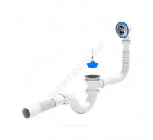 Слив-перелив для ванны трубный с пробкой на цепочке 1 1/2"x40 с гофрой 40х50 выпуск с нержавеющей решёткой D=70мм АНИ Пласт E155