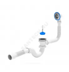 Слив-перелив для ванны трубный с пробкой на цепочке 1 1/2"x40 с гофрой 40х50 выпуск с нержавеющей решёткой D=70мм АНИ Пласт E155