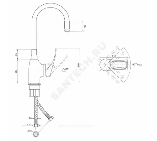Смеситель для кухонной мойки ручка сбоку одноручный Ц-серия Славен СЛ-ОД-Ц2Ч