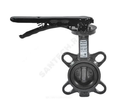 Затвор дисковый поворотный чугун ЗДМ Ду 100 Ру16 межфл с рукояткой диск чугун манжета EPDM Ридан 082X4404