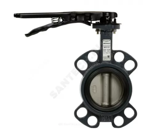 Затвор дисковый поворотный чугун ЗДМ Ду 100 Ру16 межфл с рукояткой диск чугун манжета EPDM Ридан 082X4404