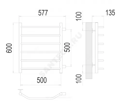 Полотенцесушитель водяной нерж сталь Лесенка (1") НР 500х600мм 6П боковое подключение Виктория Терминус 4670078530073