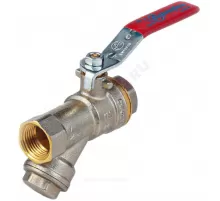 Кран-фильтр шаровой латунь никель 1014 Euro Ду 25 Ру25 ВР полнопроходной рычаг красный Aquasfera 1014-03 .