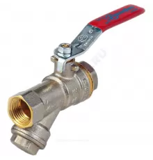 Кран-фильтр шаровой латунь никель 1014 Euro Ду 25 Ру25 ВР полнопроходной рычаг красный Aquasfera 1014-03 .