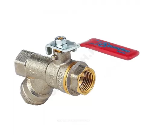 Кран-фильтр шаровой латунь никель 1014 Euro Ду 25 Ру25 ВР полнопроходной рычаг красный Aquasfera 1014-03 .