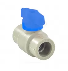 Кран шаровой PP-R серый Дн 20 полупроходной с синей ручкой VALFEX 20255020BГ