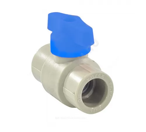 Кран шаровой PP-R серый Дн 25 полупроходной с синей ручкой VALFEX 20255025BГ