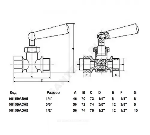 Кран для манометра 3-ходовой латунь 159 Ду 15 Ру16 ВР/НР G1/2" с рукояткой с фланцем Icma 90159AD05