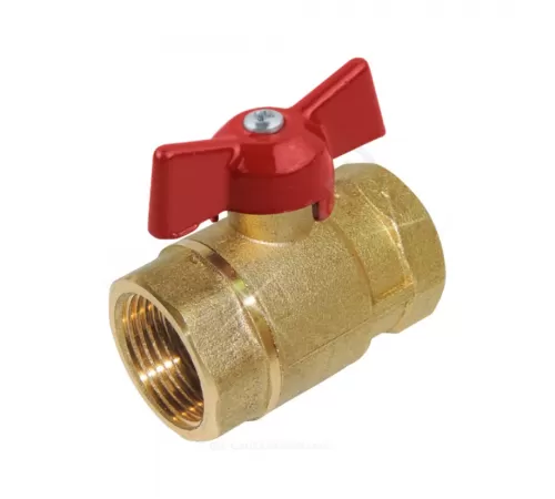 Кран шаровой латунь 11б27п5 Ду 15 Ру16 ВР полнопроходной бабочка красная Цветлит ZW10041