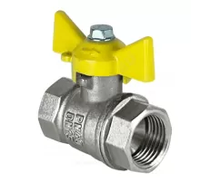 Кран шаровой латунь никель газ 11Б27фтМ Ду 32 Ру40 ВР бабочка желтая VALFEX VF.277.NB3.114.N/P59