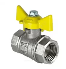 Кран шаровой латунь никель газ 11Б27фтМ Ду 15 Ру40 ВР бабочка желтая VALFEX VF.277.NB3.012.N/P59