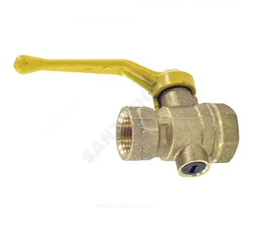 Кран для манометра 3-ходовой латунь газ 11Б27п10 Ду 15 Ру16 ВР G1/2"-М20х1,5 с рукояткой без фланца флажок/рычаг Цветлит ZW10019