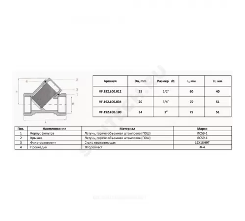 Фильтр сетчатый Y-образный латунь никель Ду 25 Ру25 1" ВР 46Б5фт1 VALFEX VF.192.LN0.100