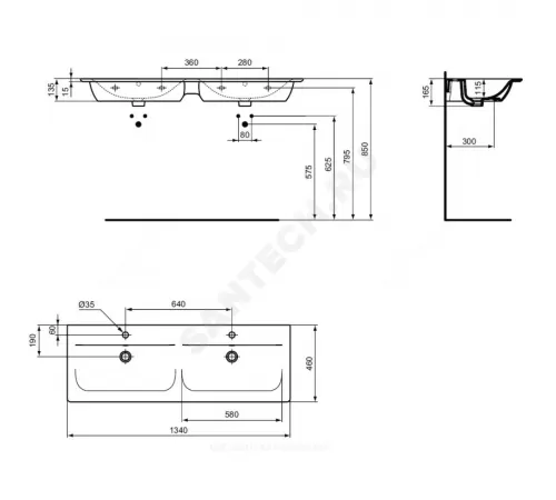 Умывальник подвесной CONNECT AIR Vanity 134 2 отверстия под смеситель по центру Ideal Standard E027201