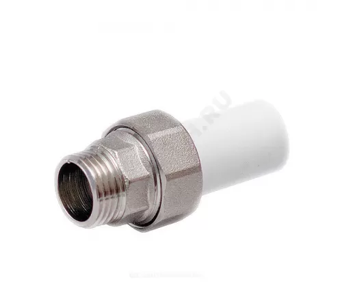 Муфта трубная PP-R комбинированная разъемная белая Дн 20х3/4" Ру25 наруж пайка/НР VALFEX 10158120