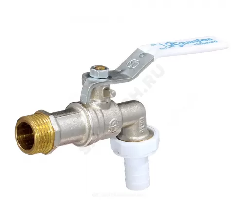 Кран шаровой водоразборный латунь никелированная со штуцером 1119 Standard Ду 15 Ру16 НР/штуц G1/2" рычаг Aquasfera 1119-01