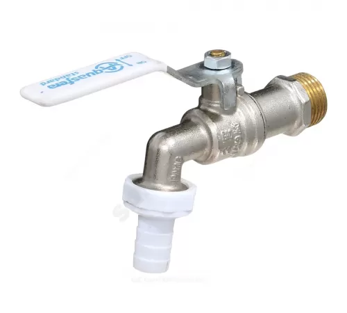 Кран шаровой водоразборный латунь никелированная со штуцером 1119 Standard Ду 15 Ру16 НР/штуц G1/2" рычаг Aquasfera 1119-01