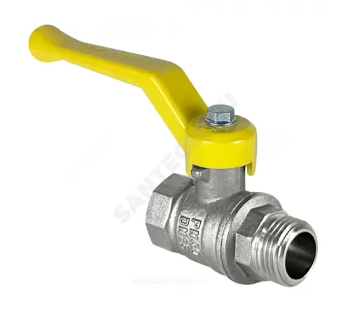 Кран шаровой латунь никель газ 11Б27фтМ Ду 40 Ру25 ВР/НР рычаг желтый VALFEX VF.272.NR3.112.N/P59