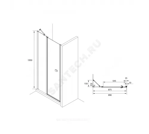 Дверь душевая Capital 900х1950мм прозрачное стекло профиль хром Roca M4609012M