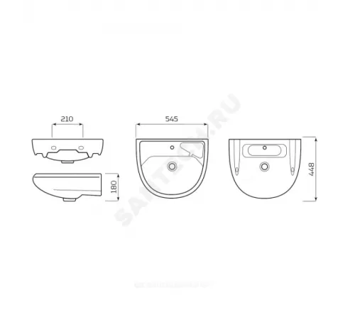 Умывальник подвесной Парус 55 1 отверстие под смеситель по центру Лобненский стройфарфор 10/1/5/1-28