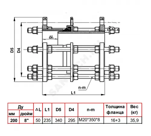 Вставка демонтажная Ду 200 Ру10 JT4203-0200 JT4203 Tecofi
